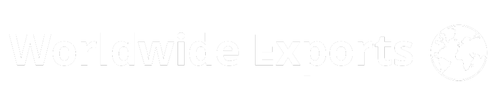 Gibbings-Sons Worldwide Exports banner featuring bold white text 'Worldwide Exports' on a black background with a white globe icon to the right, conveying an international shipping theme